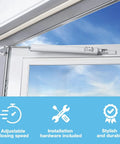Standard Duty Pneumatic Screen And Storm Door Closer With Adjustable Closing Speed Quiet Operation Easy Installation For Out Swing Doors In White Finish installed on door