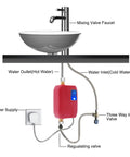 3000W Electric Mini Tank Water Heater Under Sink Real Quick Hot Water Solution For RV Camper Kitchen Easy Wall Or Floor Mount Setup Digital Temp Control 68 To 122F Sweet Spot For Point Of Use Needs installation diagram with components labeled.