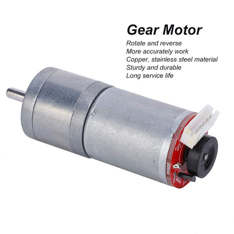 High Torque DC Gear Motor With Speed Encoder For Precise Control, Built To Last Stainless Steel Micro Reduction Geared Motor, Brush DC Motor, 12V, 150 RPM, Copper Winding, Reversible Rotation, Durable, Smooth Performance shown with stainless steel body and copper components.