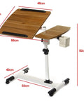 Slick Rolling Laptop Desk With Totally Adjustable Height And Easy Tilt Panel Super Sturdy Over Bed And Couch Cart, featuring a wooden top and adjustable legs.