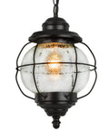 Outdoor Pendant Lights With Farmhouse Style Black Metal Hanging Porch Fixture And Clear Bubbled Glass Globe Inside An Iron Cage Frame For Rustic Vibe Exterior Lantern For Gazebo Patio And Entryway