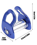 Heavy Duty Zip Line Pulley Kit With Quick Setup Trolley for Outdoor Playgrounds, blue metal pulley with dimensions