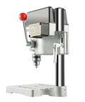 Totally Legit Heavy Duty Mini Bench Drill Press 340W Variable Speed Portable Tool With Rock Solid Cast Iron Base side view showing adjustable chuck.