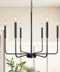 Black 6 Light Farmhouse Chandelier With Industrial Iron Vibe For Dining Room Living Room Kitchen Island And Foyer, Adjustable Height