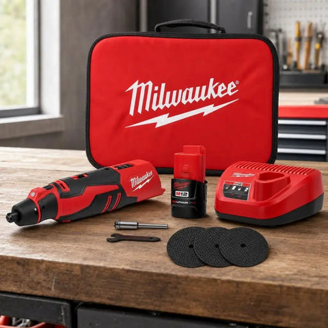 Badass Brushless Cordless Rotary Tool Kit With Whopping Variable Speed Range 5000 To 27500 Rpm And Redlink Intelligence with charger and accessories