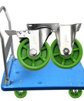 Heavy Duty 3 Inch Swivel Caster Wheels With Brakes Silent Nylon Rollers Double Ball Bearing Furniture Casters on blue cart.