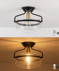 Seeded Glass Semi Flush Mount Ceiling Light In Matte Black, 11.2 Inch Shade, off and on settings, warm glow effect