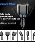 Retractable Four In One Car Charger With Built Dual USBC Cables Durable PC Housing Built Tough For Rough Drives Slap It In Your Dashboard And Slay Those Dead Phone Screens Fast Reliable Power Anywhere, showing adjustable angle design.