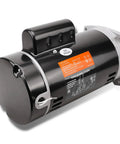 No Sweat Heavy Duty Dual Voltage Pool Pump Motor 2HP B2855 Replacement 56Y Frame Square Flange 3450 RPM side view with wiring diagram.