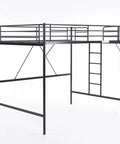 Heavy Duty Full Size Loft Bed With Solid Steel Frame And Flat Rungs For Teens And Adults Built Extra Tough For Years Of Chill Vibes Four Hundred Forty Pound Weight Limit No Box Spring Needed Sleek Black Space Saver side view of loft bed frame with ladder.