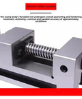 Close-up of threaded rod in Dead Center Right Angle Parallel Vise For Precision Milling Machines Rock Solid Quenched Steel Workholder.