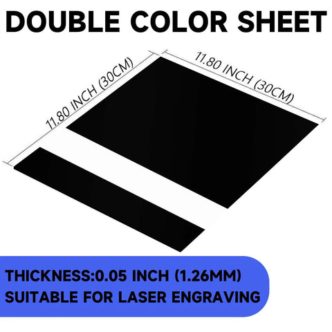 Five black and white ABS plastic sheets for laser engraving, 11.73 x 11.73 inches, 0.05 inch thick.