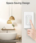 Hand using Dual Dimmer Switch With Alexa And Google Home Voice Ready Control Space Saving Smart Dimmer For Two Lights 2 Pack