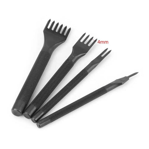 4mm Leather Lacing Stitching Chisels Kit 4 Pcs DIY Leather Hole Punch Tools Set showing 1 2 4 6 tooth prong chisels