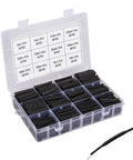 720 Piece Heat Shrink Tubing Kit With 8 Size Assortment In A Durable Box, 2 To 1 Shrink Ratio, Polyolefin Black Tubes Displayed