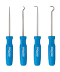 Four Piece Hook And Pick Set HP4A For Auto And Electrical Work Pro Grade Tools In Alloy Steel Made In USA with blue handles