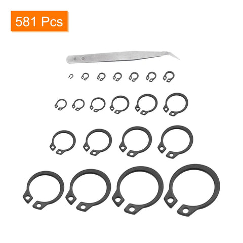 Must Have 581 Pcs External Retaining Rings Set With 21 Sizes 65Mn Carbon Steel External Circlip Snap Rings Assortment Kit Includes Metal Tweezer Round Wire For Valves Electrical Appliances