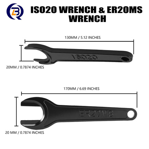ISO20 ER20 Collet Chuck Holder With G2.0 Balance, High Speed CNC Milling Spindle Tool Holder Set wrenches, 130mm and 170mm lengths.