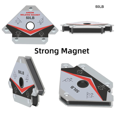 GUTIMORE 50LB welding magnets, 4-pack, metal magnetic holders shown from front and side views