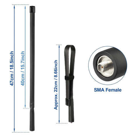 Dual Band VHF UHF 136 520 MHz Foldable CS Tactical Ham Radio Antenna 18.5 Inch SMA Female 3.5 dBi Gain
