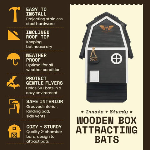 Two-Chamber Barn Style Bat House For Outdoor Walls, Cozy Bat Roost Kit That Fits Small Spaces And Supports 50 Plus Bats, Backyard Friendly, Wall-Mountable And Durable Shelter