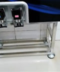 Heavy Duty Adjustable Leveling Feet 4 Piece Set With Threaded Carbon Steel Base For Furniture And Equipment Racks viewed from bottom with gray finish.