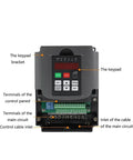 2.2kW CNC Spindle Variable Frequency Drive VFD For 110V 220V 380V 3 Phase Output Workhorse VFD With Beefy Power And Broad Compatibility For Low Voltage Motors In Industrial CNC Setups. front keypad and terminal layout