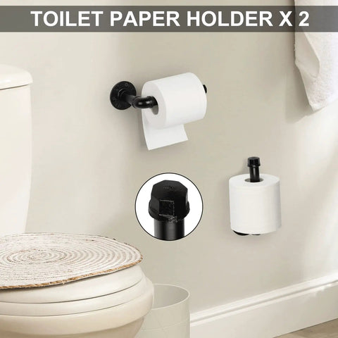 Industrial Style 10 Piece Bathroom Hardware Set Boss Black Finish wall-mounted dual toilet paper holders