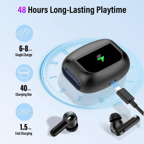 Bluetooth 5.4 Earbuds With Active Noise Canceling And ENC For Quiet Commutes, IPX7 Water Resistance, all-day battery life display
