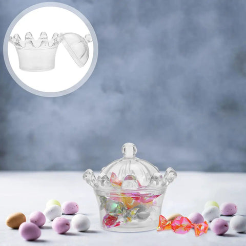 12 Pack Plastic Candy Packaging Boxes With Lids For Sweets And Snacks filled with colorful candies on a table