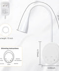 Total Game Changer Led Wall Mount Reading Lamp With Touch Panel And Five Dimmer Settings For Peak Cozy Vibes Includes Usb Charge Port Smart Night Timer And Flexible Gooseneck Design In Clean White showing dimensions and details.
