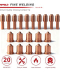 20 Pack Plasma Electrode And Nozzle Kit 52574 51206.11 70A For X45 Vipercut 30 Plasma Cutter Replacement arranged in rows