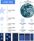 Glow In The Dark Star And Moon Stickers Kit With 1120 Pieces For Ceiling Decor, sizes and shapes diagram