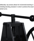 Close-up of Kaka Industrial Manual Tube Bender For Metal Pipe Bending showing top screws for precise curve control.