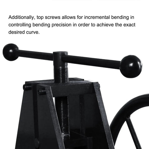 Close-up of Kaka Industrial Manual Tube Bender For Metal Pipe Bending showing top screws for precise curve control.