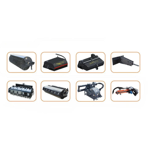 Various attachments for Compact Mini Track Skid Steer Loader Workhorse For Construction, Landscaping And Material Handling Tasks
