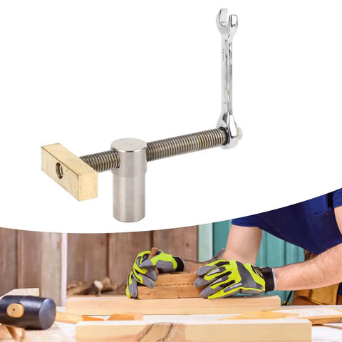 2 Pack Bench Dog Clamps For 20mm Or 7.9 Inch Holes, stainless steel and brass clamp in woodworking setup