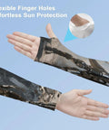 Stay Fly In The Heat Cooling Arm Sleeves For Sun Ray Blocking And Summer Workouts showing flexible finger holes and sun protection.