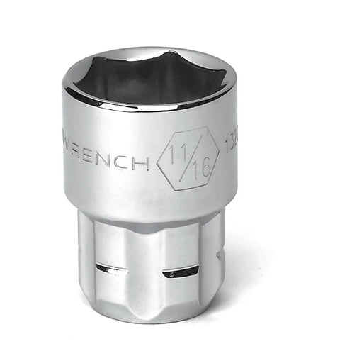 11/16 socket from 21-Piece Three Eighths Inch Drive Pass-Thru Ratchet And Socket Set SAE Metric With Thin Head, Five Degree Arc