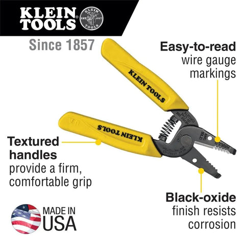 Compact Lightweight Wire Stripper And Cutter For Stranded And Solid Wires 10 To 20 AWG, black-oxide finish, USA made