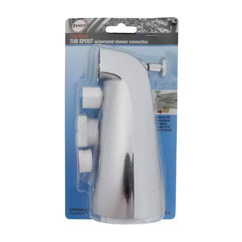 Chrome Diverter Tub Spout With Handheld Shower Fitting, Universal Fit For Most Bathtubs, Includes 2 To 3 Inch Long One Half Inch Copper Slip-On Pipe Adapters, Replaces Leaky Spout, No Fuss Install, Pack Of 1 in packaging.