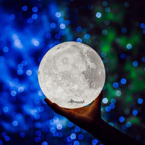3D Printed Moon Lamp Night Light With Touch Control, USB Rechargeable, Adjustable Brightness, 7.1 Inch Globe in a hand