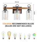 Farmhouse 3 Light Vanity Fixture With Seeded Glass Shades Black Rustic Wall Sconce For Bathroom And Bedroom Over Mirror Mount Vintage Style Bath Lighting Vibe with bulb options shown