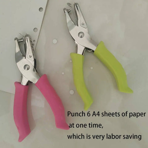 Soft Grip Hole Punch Set With Two Handy Mini Punches In pink and green, one 1/4 inch and one 1/8 inch, for scrapbooks home office and school projects