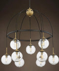 Sick Industrial Pendant Light, Round Glass Globe Hanging Lamp with nine glass bulbs, 85cm long, modern fixture.