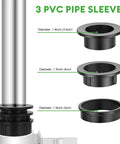 Diagram showing three PVC pipe sleeves of different diameters for adjustable deck umbrella mount clamp.