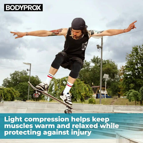 Person skateboarding wearing Protective Knee Pads With Thick Foam Padding For Maximum Cushioning And Collision Avoidance Knee Sleeve
