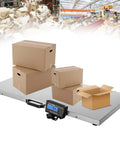 Built Like A Tank Heavy Duty Digital Platform Scale For Pets And Livestock With Waterproof Stainless Steel Deck showing boxes on weighing surface.