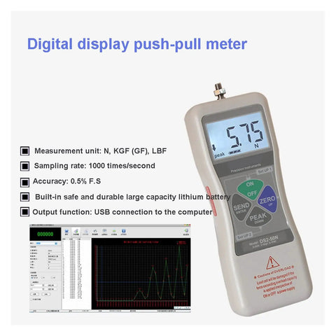 Pro Grade Digital Force Gauge High Precision DS2 500N 1000N Push Force Gauge And 20N Pull Strength Tester With Small Sensor Dynamometer Peak Hold And Ultra Accurate Force Measurement, handheld digital push-pull meter with LCD