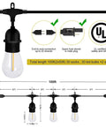 Two 50 Foot Dimmable Edison Style Shatterproof String Lights With 32 LED Bulbs 100 Feet Total diagram and connection details